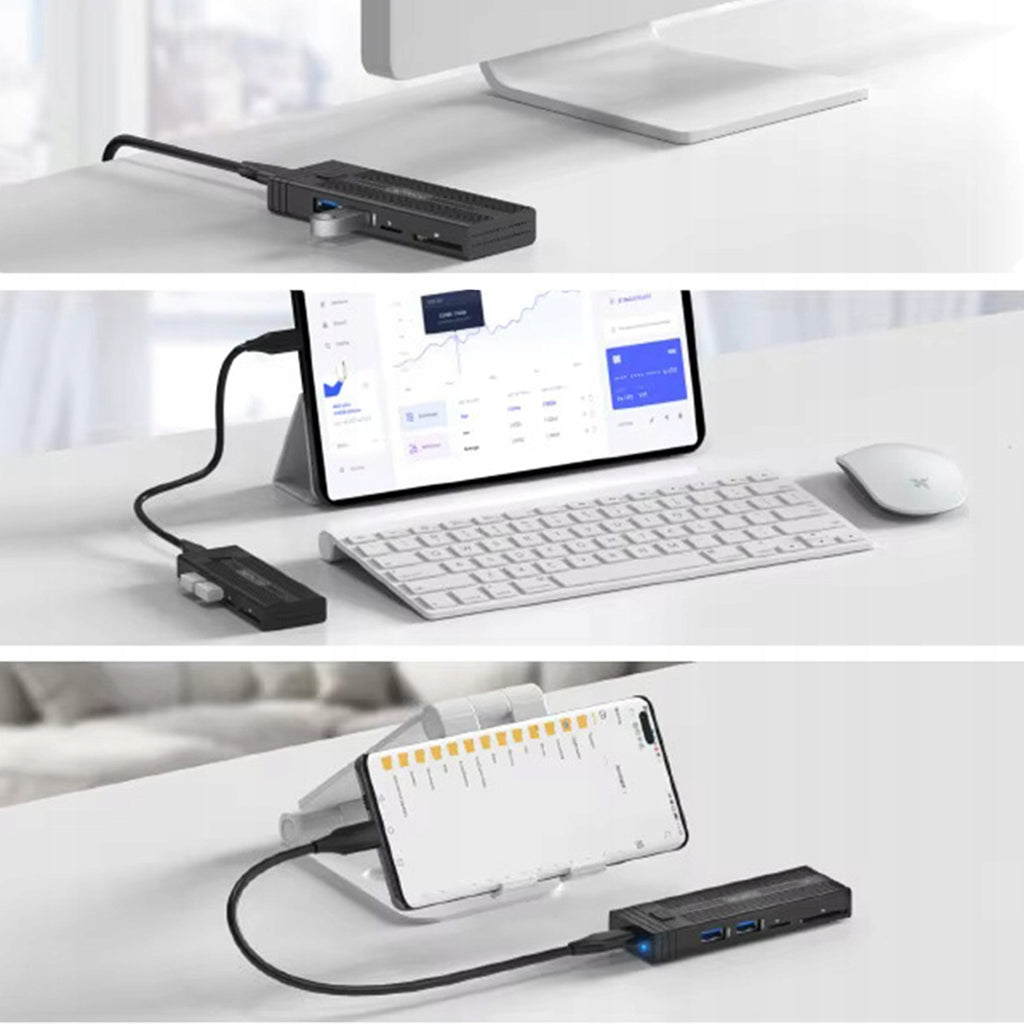 Boîtier pour disque dur HUB USB-C 7-en-1 SSD M.2 NVMe PCIe SATA SD Adaptateur Emplacement M.2 Zenwire HUB63