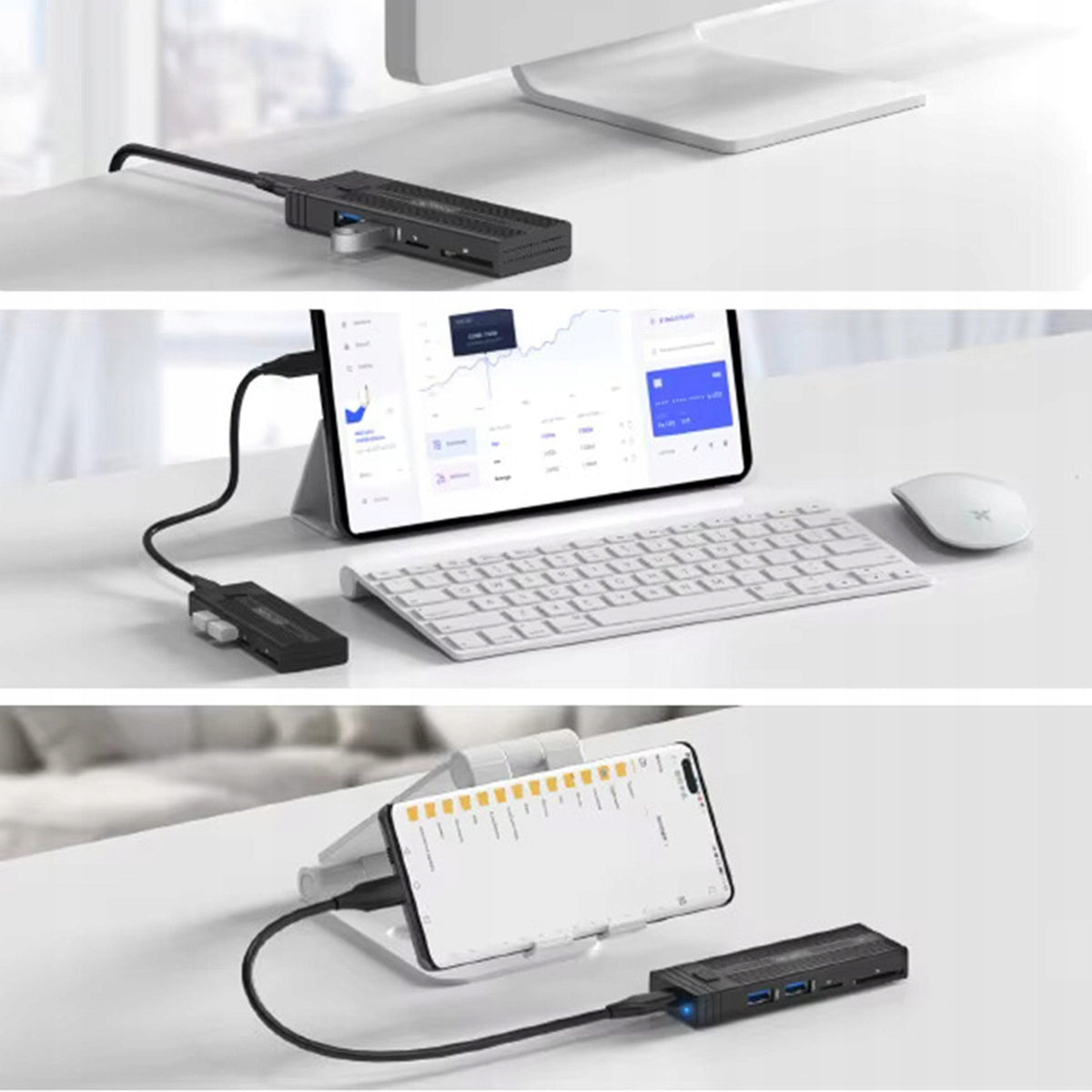 Boîtier pour disque dur HUB USB-C 7-en-1 SSD M.2 NVMe PCIe SATA SD Adaptateur Emplacement M.2 Zenwire HUB63