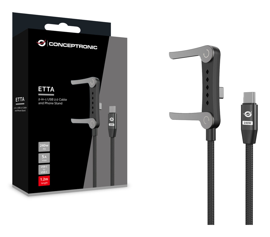 Conceptronic ETTA13B12 câble USB USB 2.0 1,2 m USB C 0,48 Gbit/s 240 W Noir
