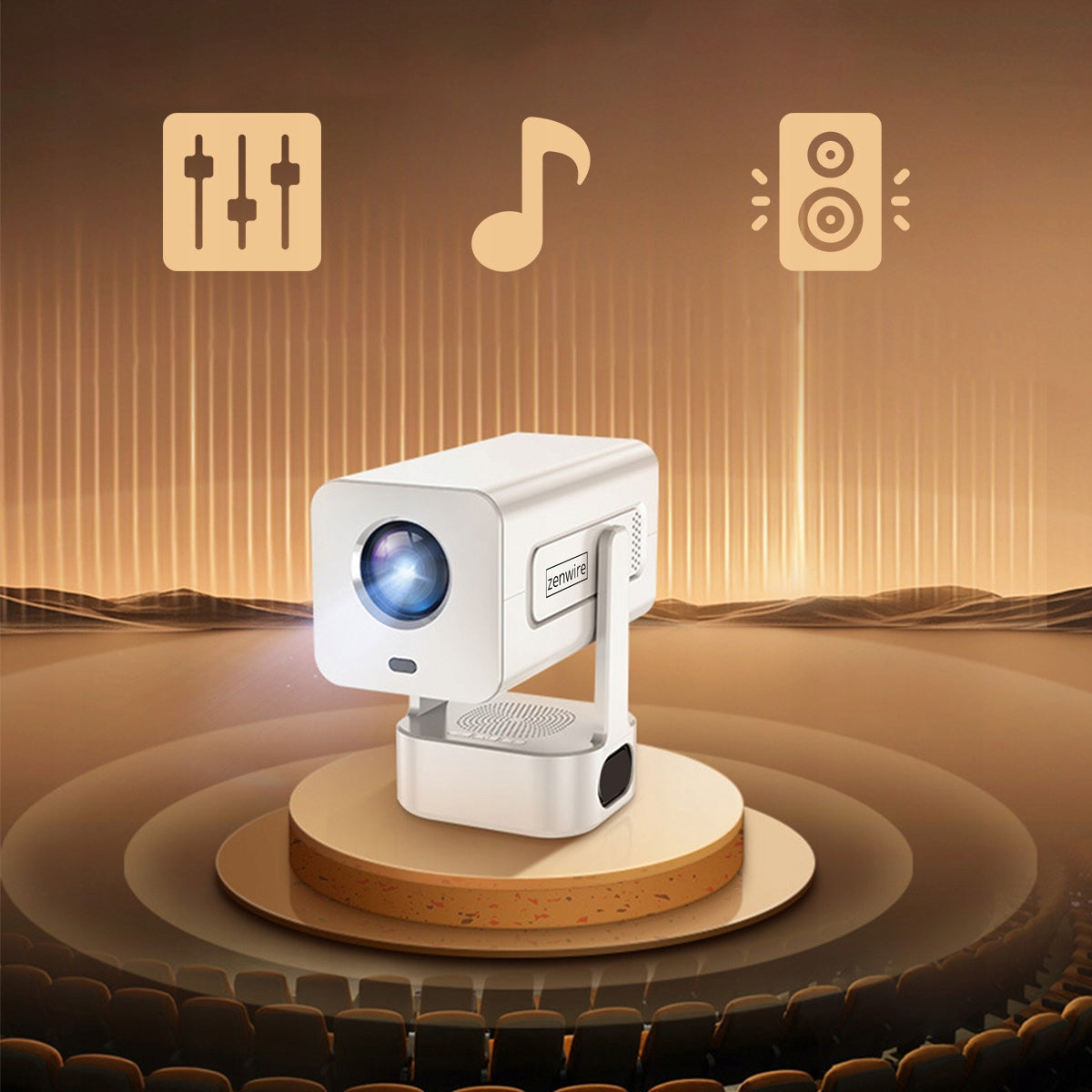 Mini-projecteur portable Android 13 avec Wi-Fi, projection à 360°, Full HD et 4K pour téléphone Zenwire IMC360