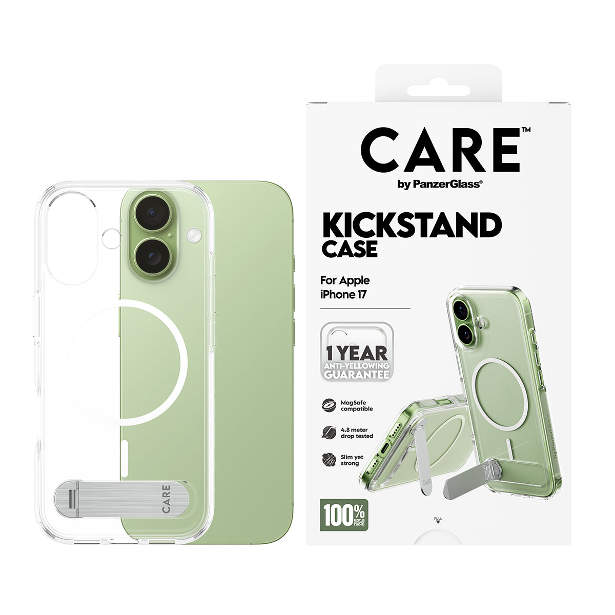 PanzerGlass CARE™ by ® Kickstand Case Transparent w. MagSafe iPhone 17 coque de protection pour téléphones portables Housse