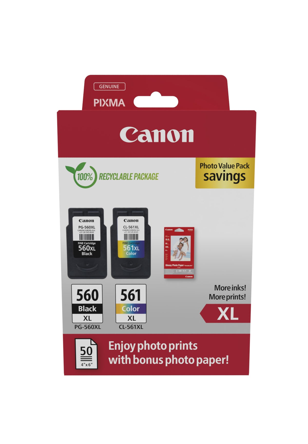 Canon 3712C008 Cartouches d'Encre Originales XL, Noir, Cyan, Magenta, Jaune, Pack de 2