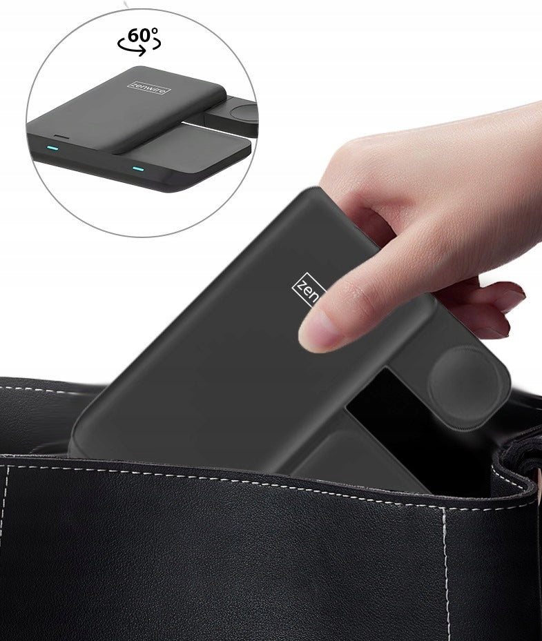 Chargeur sans fil 3-en-1 USB-C à induction pour téléphone, smartphone, montre connectée, écouteurs TWS, AirPods et Buds - Zenwire X12