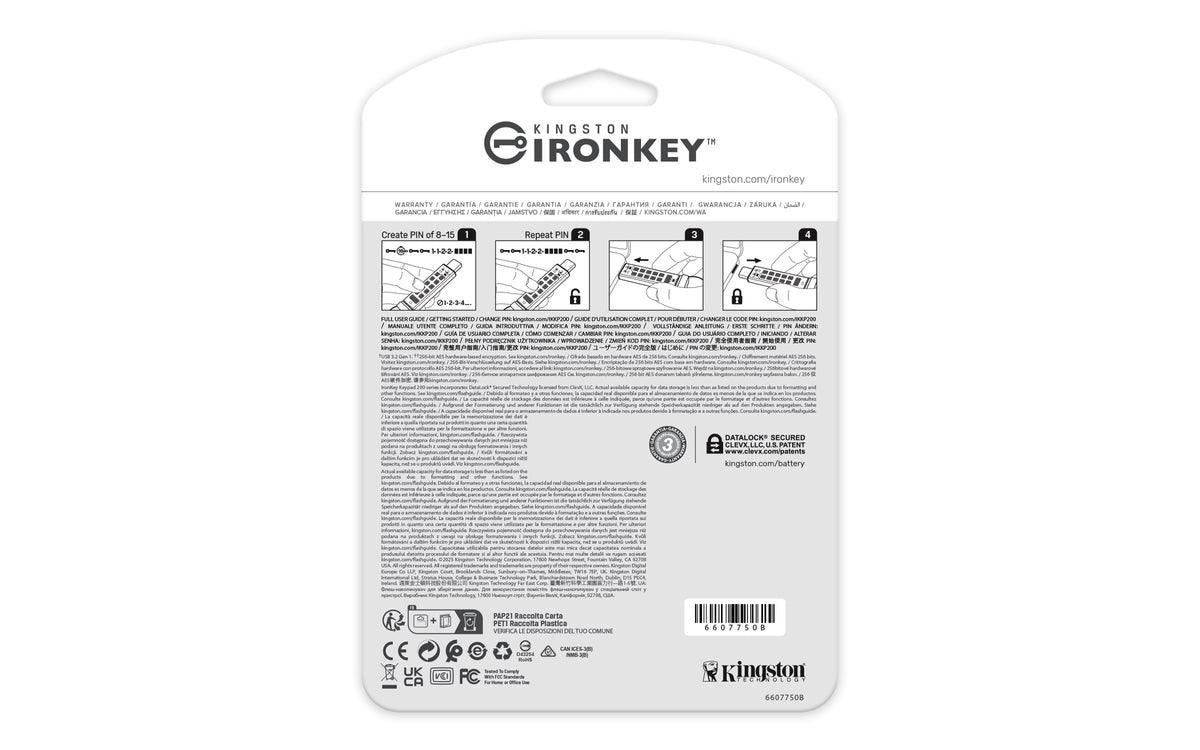 Kingston Technology IronKey Keypad 200C 512 Go USB-C, FIPS 140-3 Niveau 3, AES-256