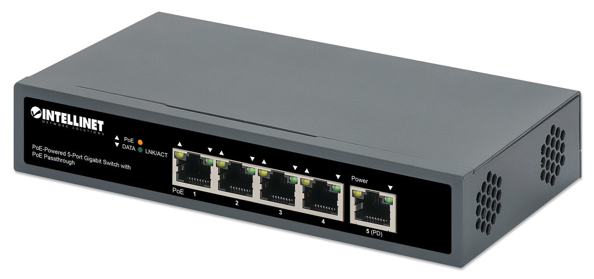 Intellinet Commutateur Réseau Gigabit 5 Ports PoE Passthrough, 1 Port PD PoE++ 95W, 4 Ports PSE, Budget 65W