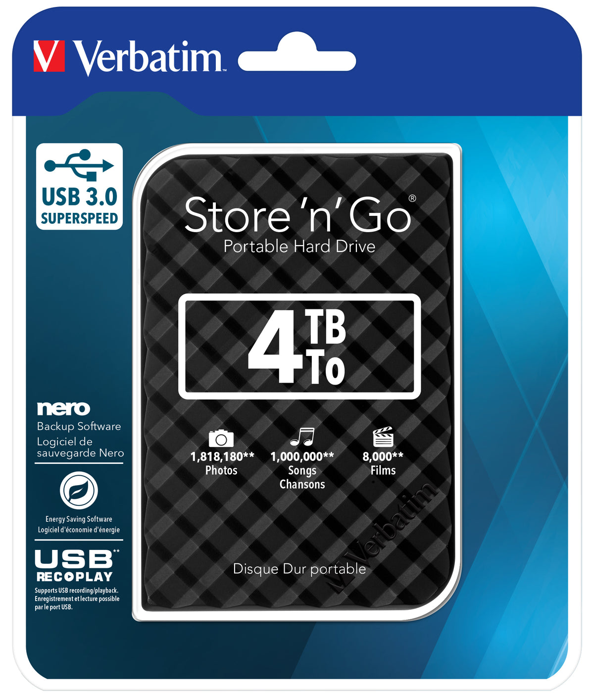 Verbatim Store 'n' Go 3.0 Disque Dur Portable 4 To, Noir