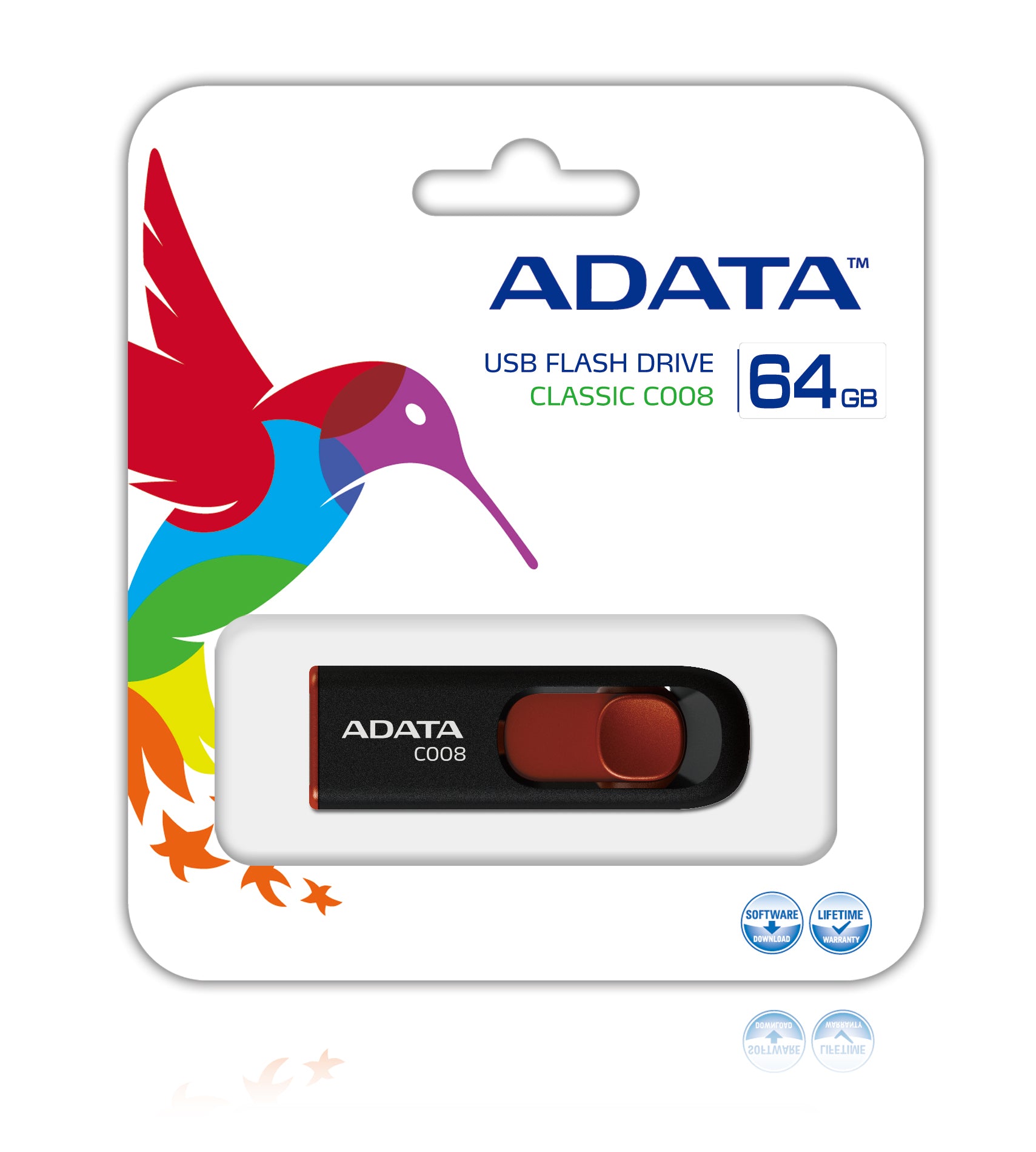 ADATA C008 64GB lecteur USB flash 64 Go USB Type-A 2.0 Noir, Rouge