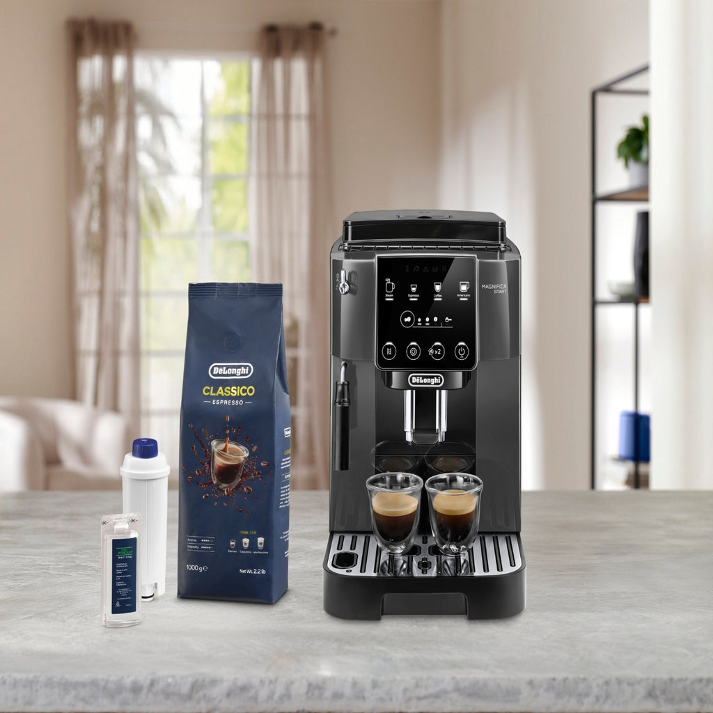 Delonghi Machine à café avec broyeur Magnifica Start ECAM220.29 + 1 kg de café grains + tasses + cartouche filtrante + détartrants EcoDecalk