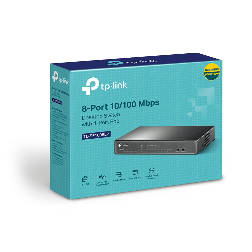 TP-Link TL-SF1008LP commutateur réseau Non-géré Fast Ethernet (10/100) Connexion Ethernet, supportant l'alimentation via ce port (PoE) Noir
