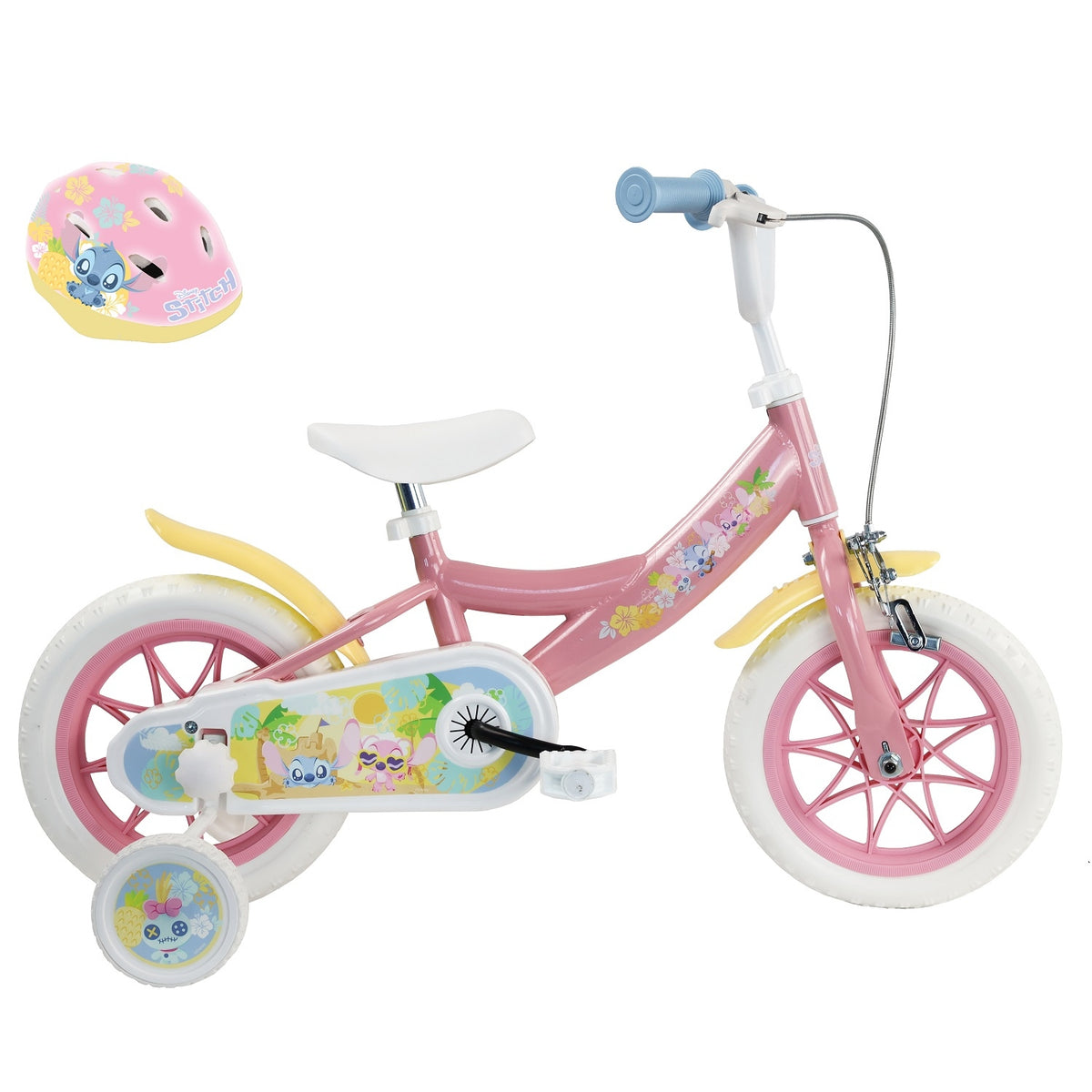 Disney Vélo enfant 12'' avec stabilisateurs Stitch + casque