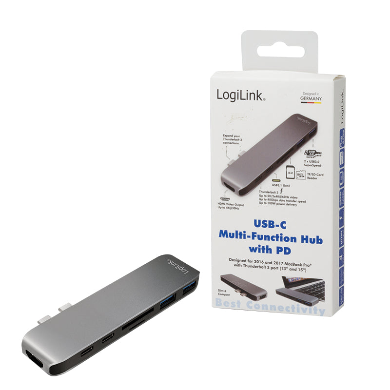 LogiLink UA0302 station d'accueil USB 3.2 Gen 1 (3.1 Gen 1) Type-C Aluminium, Noir