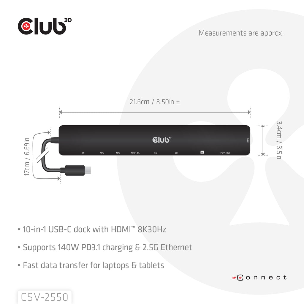 CLUB3D CSV-2550 station d'accueil Avec fil USB Type-C Noir