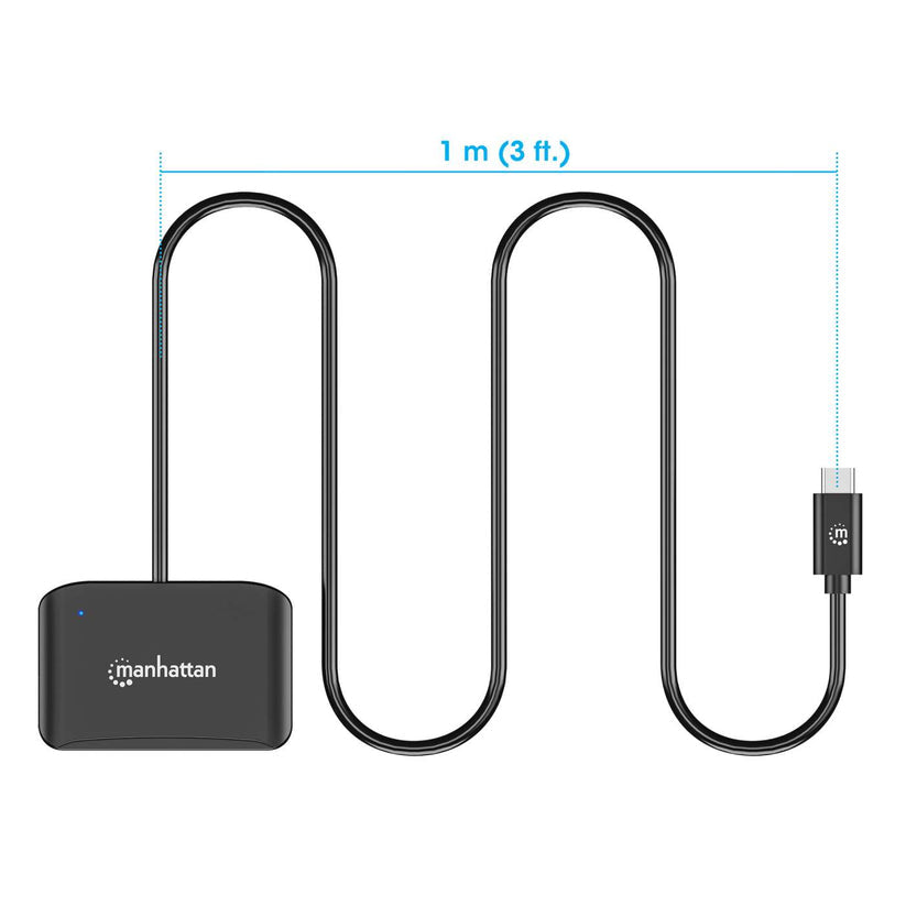 Manhattan Lecteur de Cartes à Puce à Contact USB-C avec Emplacement microSD, Noir