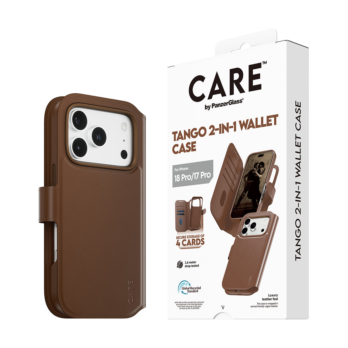 PanzerGlass CARE™ by ® Tango 2-in-1 Wallet Case Brown w. MagSafe iPhone 18 Pro | 17 Pro coque de protection pour téléphones portables Housse Marron - vue 6