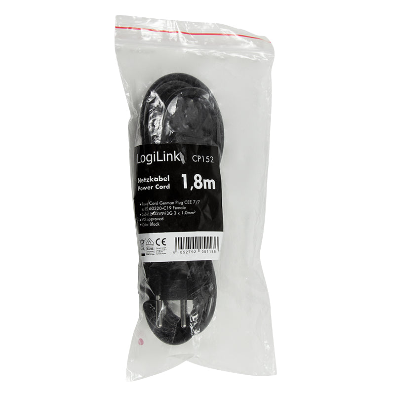 LogiLink CP152 câble électrique Noir 1,8 m CEE7/7 IEC C19