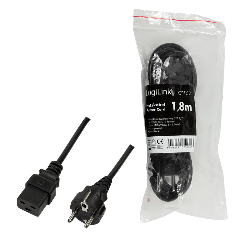 LogiLink CP152 câble électrique Noir 1,8 m CEE7/7 IEC C19