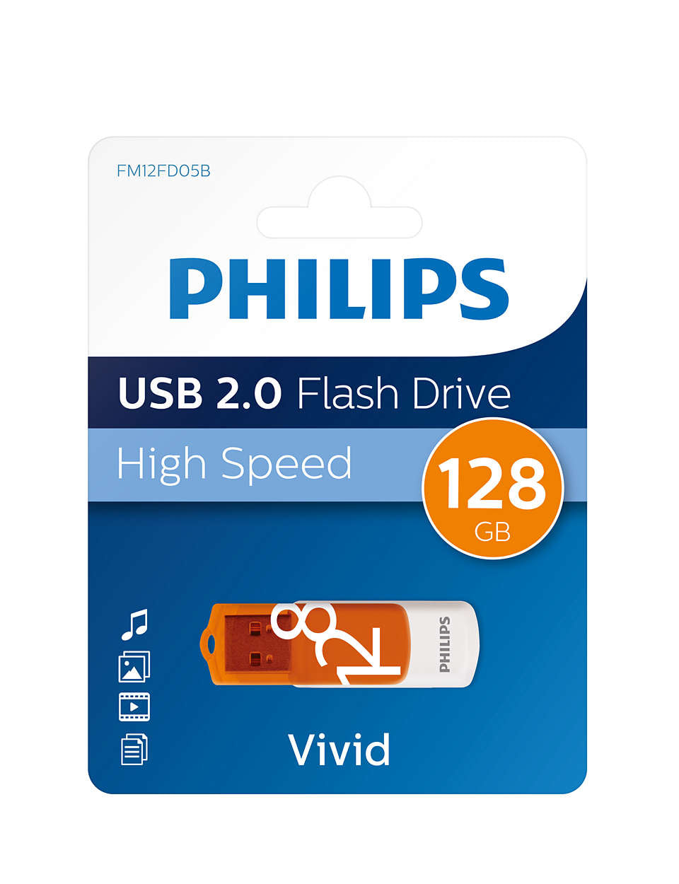 Philips FM12FD05B lecteur USB flash 128 Go USB Type-A 2.0 Orange, Blanc