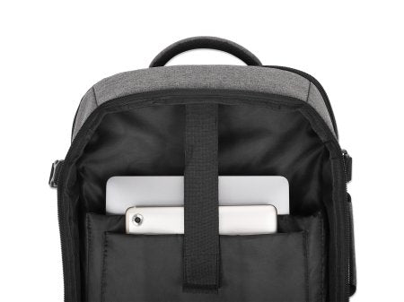Manhattan Sac à dos de voyage Rome 17,3", 2 compartiments (PC jusqu’à 17,3" + tablette jusqu’à 11"), format cabine avion, 40 L, multiples poches, 3 pochettes souples, 2 poignées, bretelles escamotables, gris clair