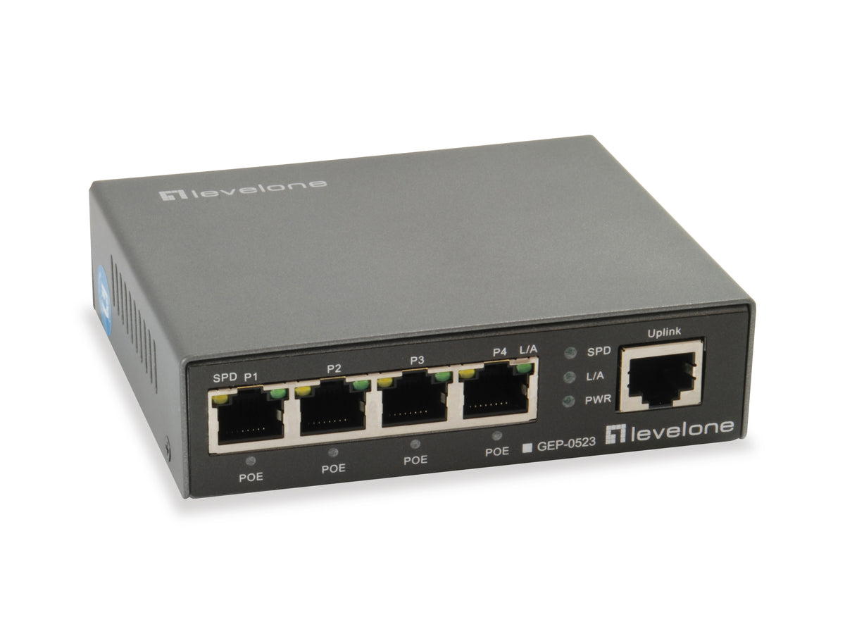 LevelOne GEP-0523 Commutateur Réseau Gigabit Ethernet PoE, 5 Ports RJ-45, Noir
