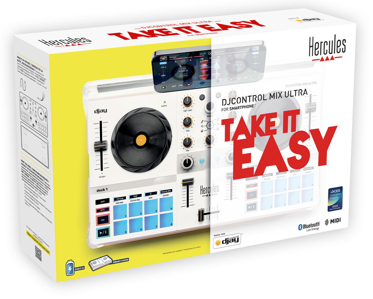 Hercules DJControl Mix Ultra Contrôleur DJ Mobile Sans Fil, Blanc