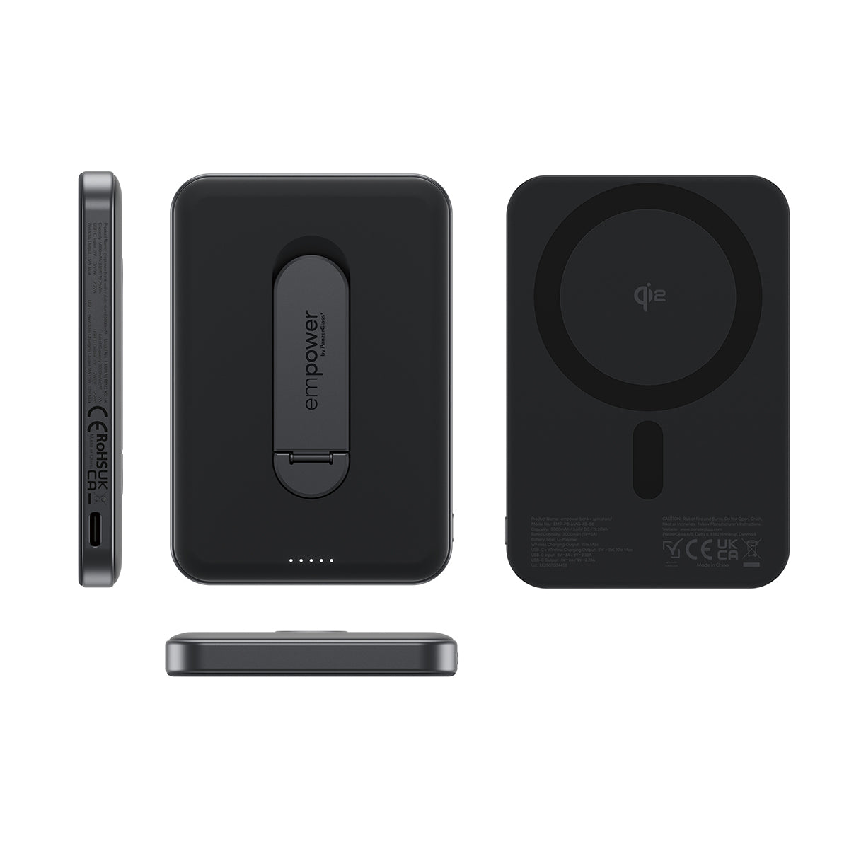 PanzerGlass empower™ by ® empower™ Bank w. Spin Stand | 5000mAh | Space Black Noir