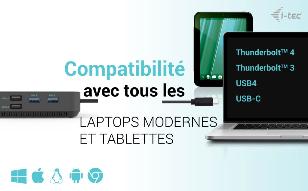 i-tec Station d'accueil USB-C HDMI Dual DP avec Power Delivery 100W