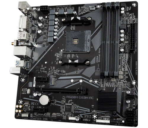 GIGABYTE A520M DS3H AC Carte Mère - Processeurs AMD Ryzen 5000 Series, VRM 5+3 phases, jusqu'à 4733 MHz DDR5 (OC), 1xPCIe 3.0 M.2, LAN GbE, WIFI 5, USB 3.2 Gen 1