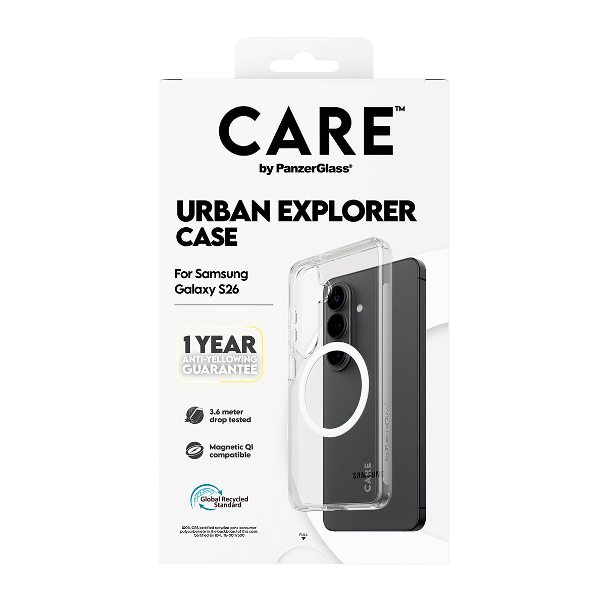 PanzerGlass CARE Urban Explorer Coque Transparent avec White Qi pour Samsung Galaxy S26
