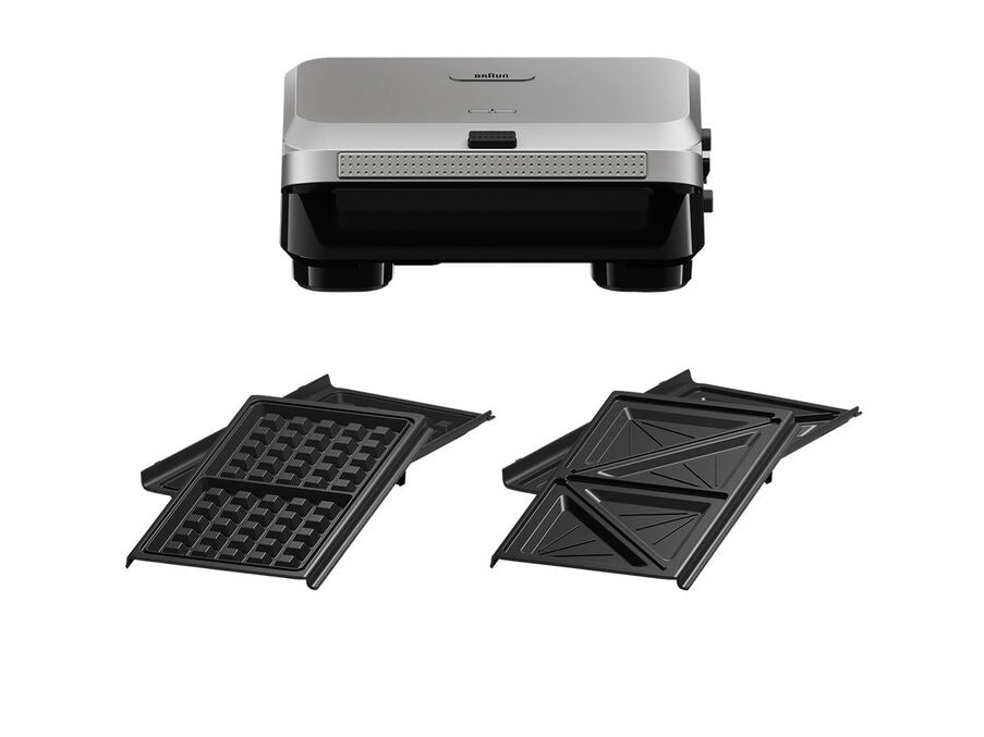 Braun SnackMaker 5 SM5005 Gaufrier et Appareil à Croque-Monsieur, 800 W, Argent