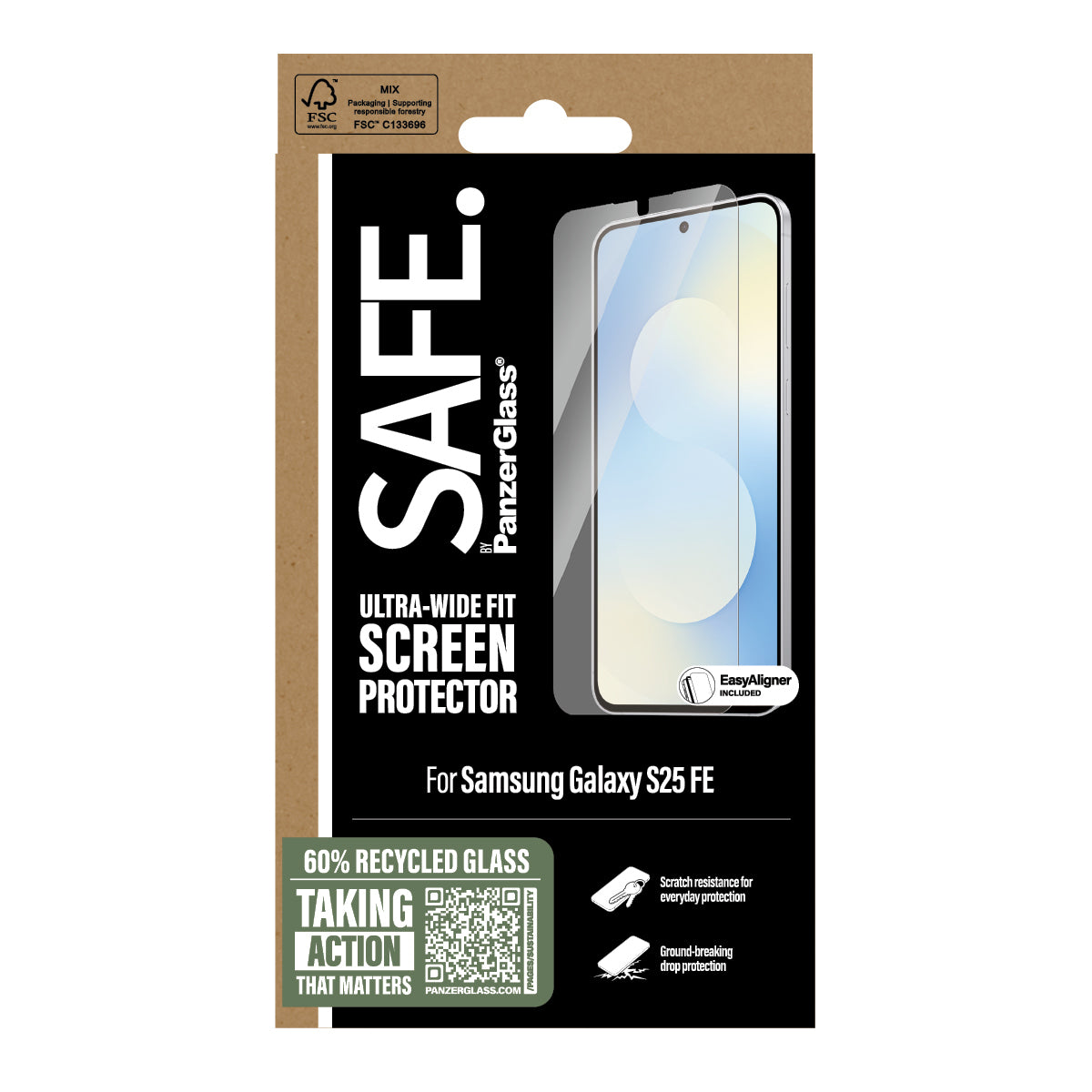 PanzerGlass SAFE. by ® Screen Protector Samsung Galaxy S25 FE 5G | Ultra-Wide Fit w. EasyAligner Protection d'écran transparent 1 pièce(s)