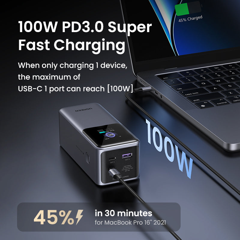 Ugreen 20000mAh 130W Fast Charging Powerbank Lithium Gris - vue 7