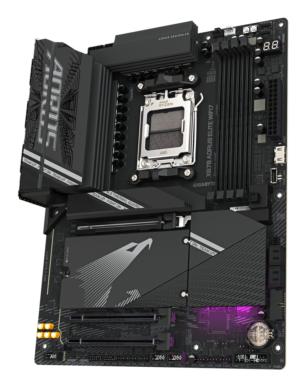 GIGABYTE X870 AORUS ELITE WIFI7 Carte Mère - Prend en charge les processeurs AMD Ryzen 9000, 16+2+2 phases VRM, jusqu'à 8000MHz DDR5 (OC), 3xPCIe 5.0 + 1xPCIe 4.0, Wi-Fi 7, LAN 2,5GbE, USB 4
