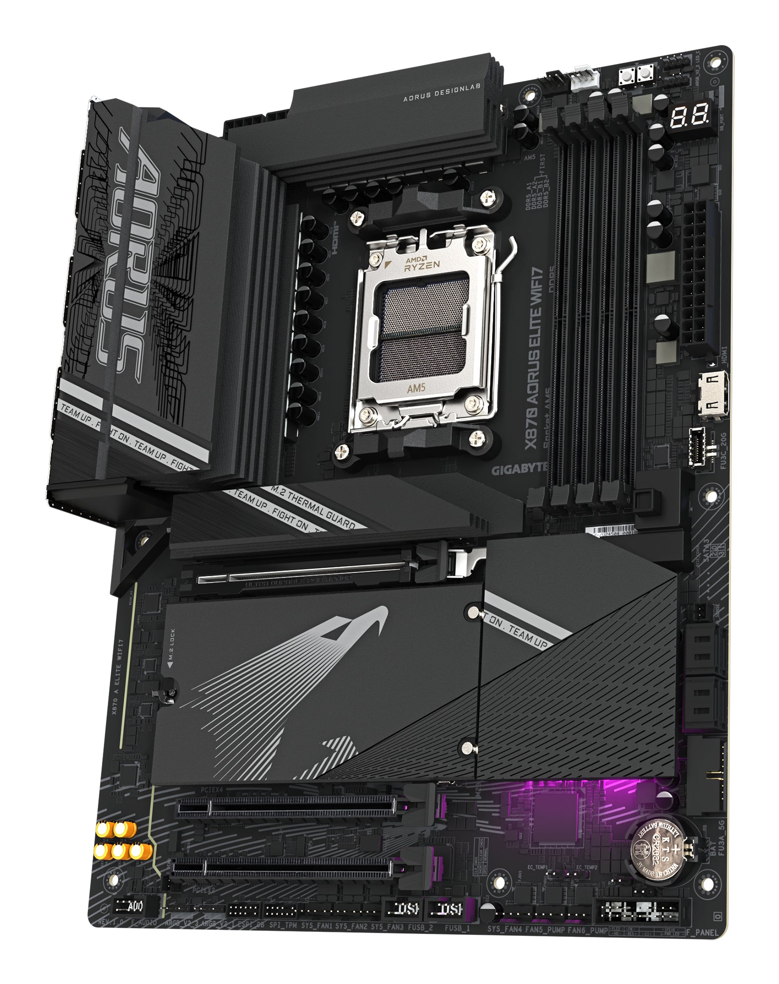 GIGABYTE X870 AORUS ELITE WIFI7 Carte Mère - Prend en charge les processeurs AMD Ryzen 9000, 16+2+2 phases VRM, jusqu'à 8000MHz DDR5 (OC), 3xPCIe 5.0 + 1xPCIe 4.0, Wi-Fi 7, LAN 2,5GbE, USB 4