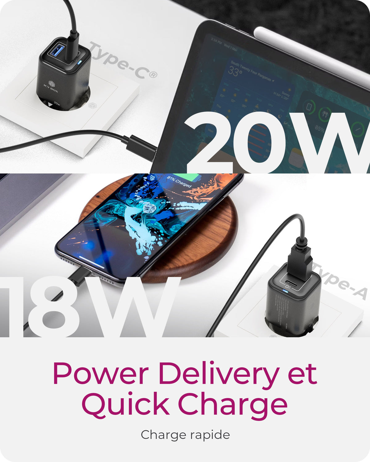 ICY BOX IB-PS1020-PD Universel Noir Secteur Charge rapide Intérieure