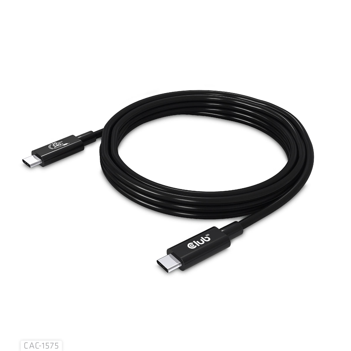 CLUB3D CAC-1575 Câble USB-C vers USB-C USB4 Gen 2x2, 2m, 20 Gbit/s, 240W, Noir