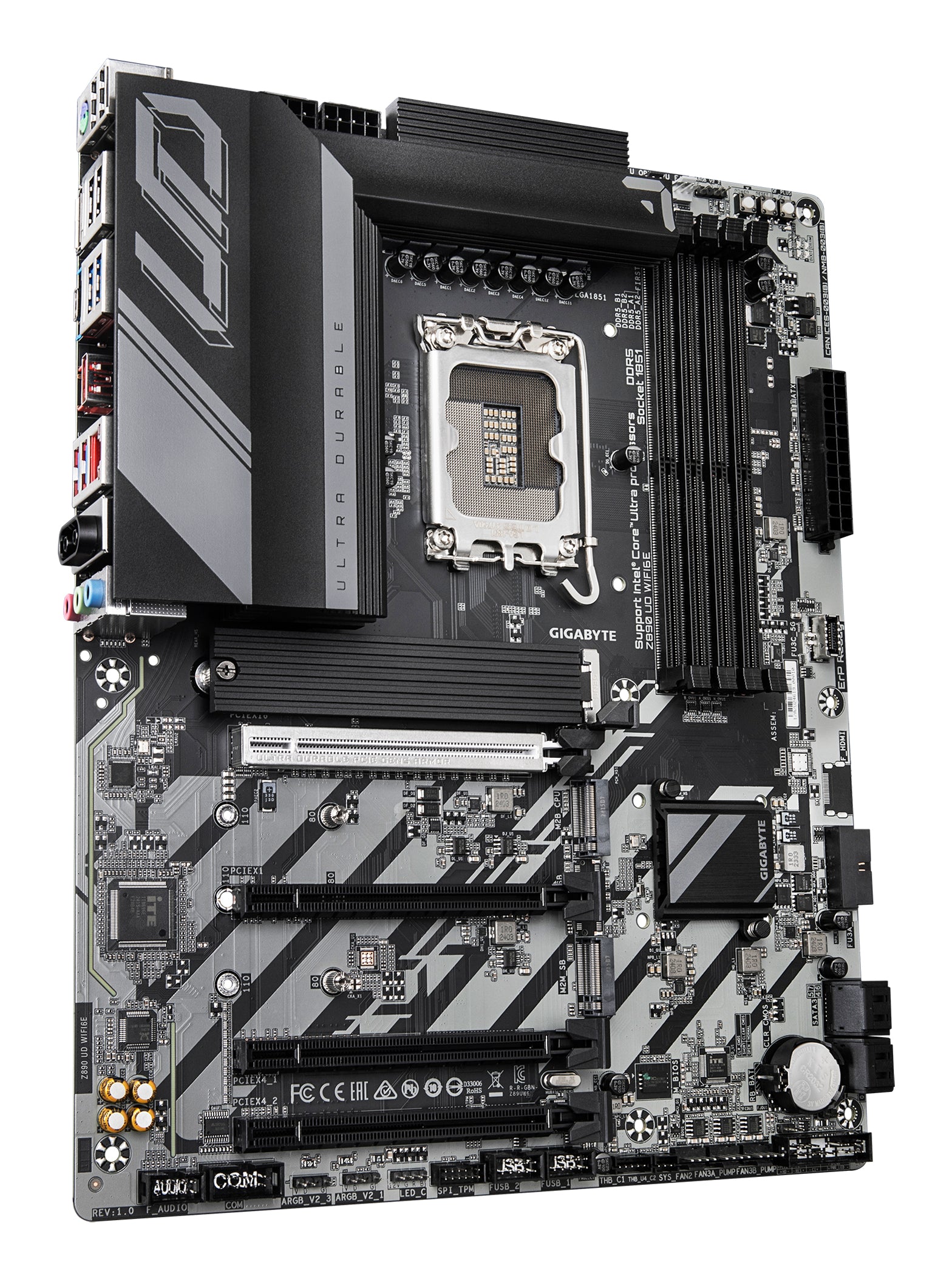 GIGABYTE Carte mère Z890 UD WIFI6E - Prend en charge les processeurs Intel Core Ultra (Série 2), VRM à 12+1+2 phases, jusqu'à 8800MHz DDR5 (OC), 1xPCIe 5.0 + 2xPCIe 4.0, Wi-Fi 6E, LAN 2.5GbE, USB 4