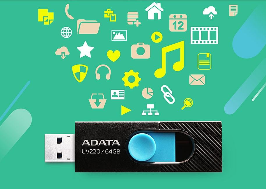 ADATA UV220 lecteur USB flash 64 Go USB Type-A 2.0 Noir, Bleu