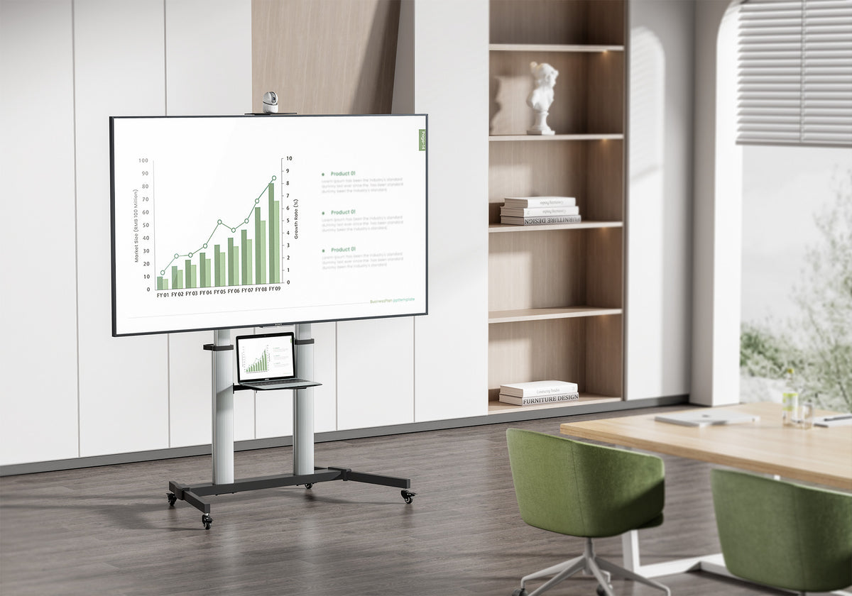 Manhattan Support TV sur Roulettes pour Écrans 37" à 100", VESA 200x200 à 1000x600 mm, Charge 80 kg, Hauteur Réglable 12