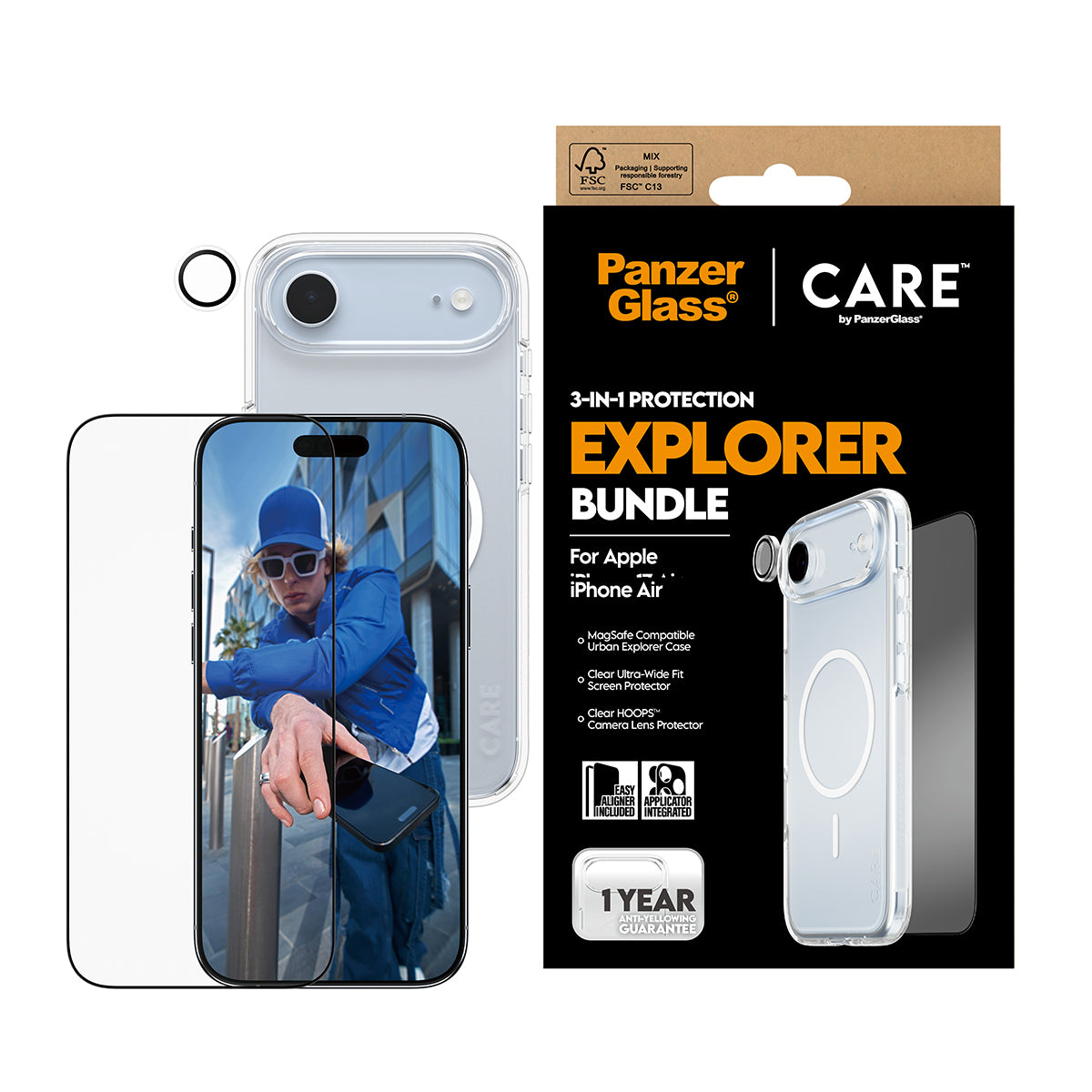 PanzerGlass ® | CARE by ® 3-in-1 Flagship Explorer Bundle iPhone Air Protection d'écran transparent Apple 1 pièce(s)