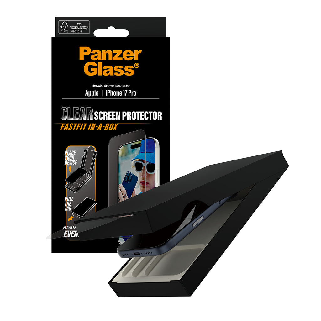 PanzerGlass Protection d'écran pour iPhone 17 Pro, Ultra-Wide Fit avec Fastfit, Transparent