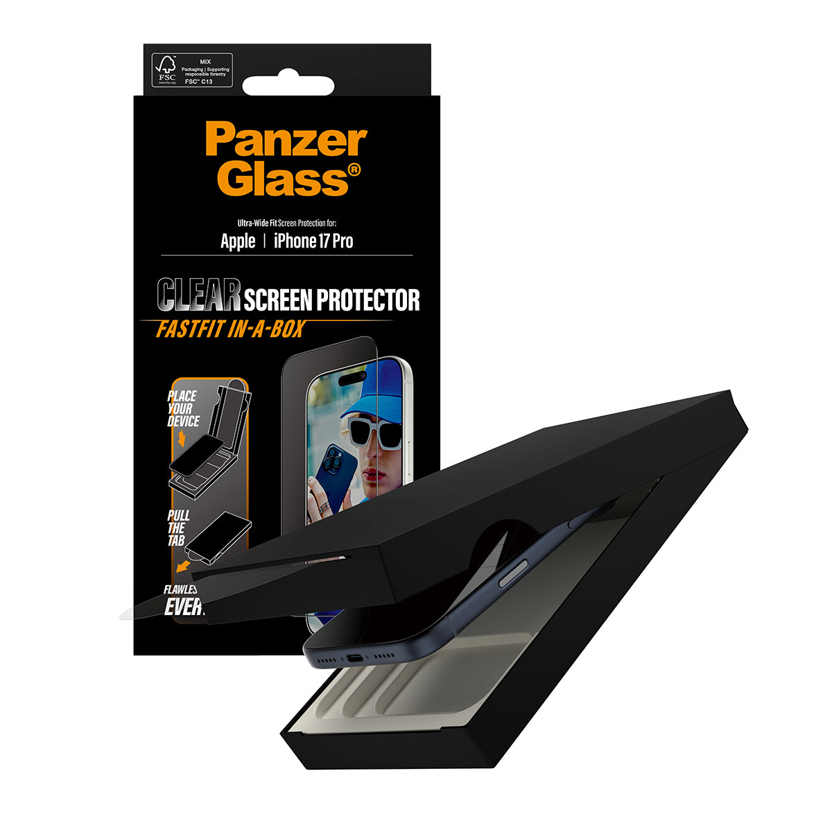 PanzerGlass Protection d'écran pour iPhone 17 Pro, Ultra-Wide Fit avec Fastfit, Transparent
