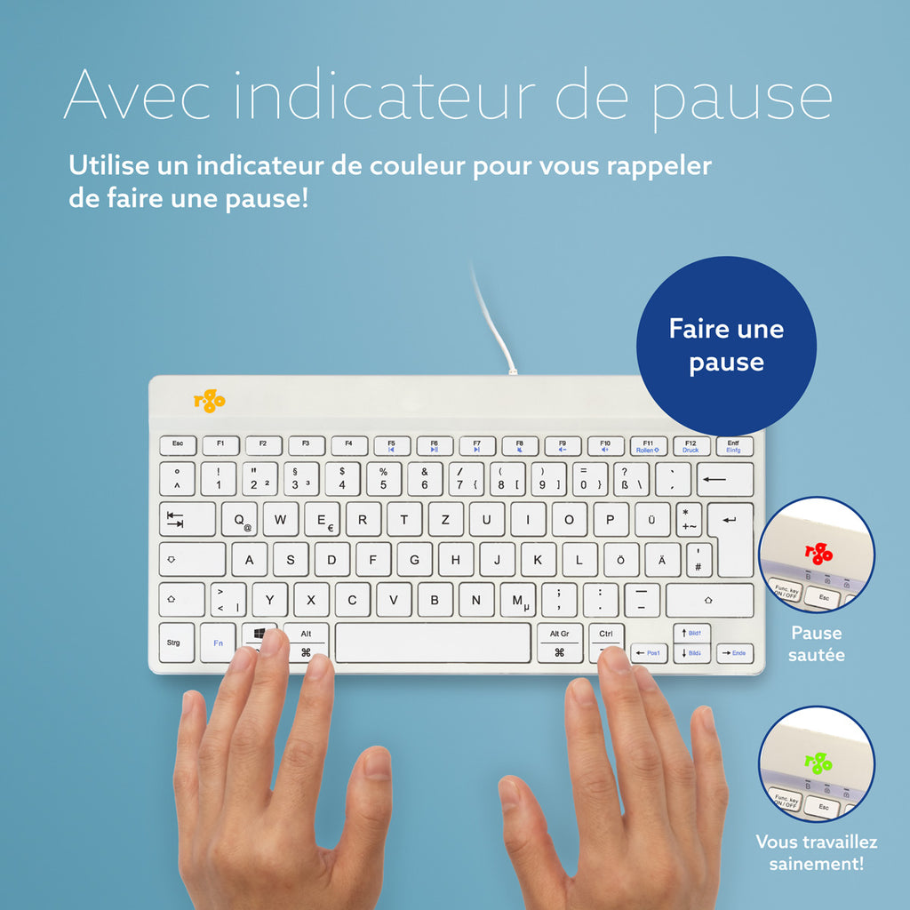 R-Go Tools Clavier Ergonomique Compact Break, QWERTZ (DE), Filaire, Blanc