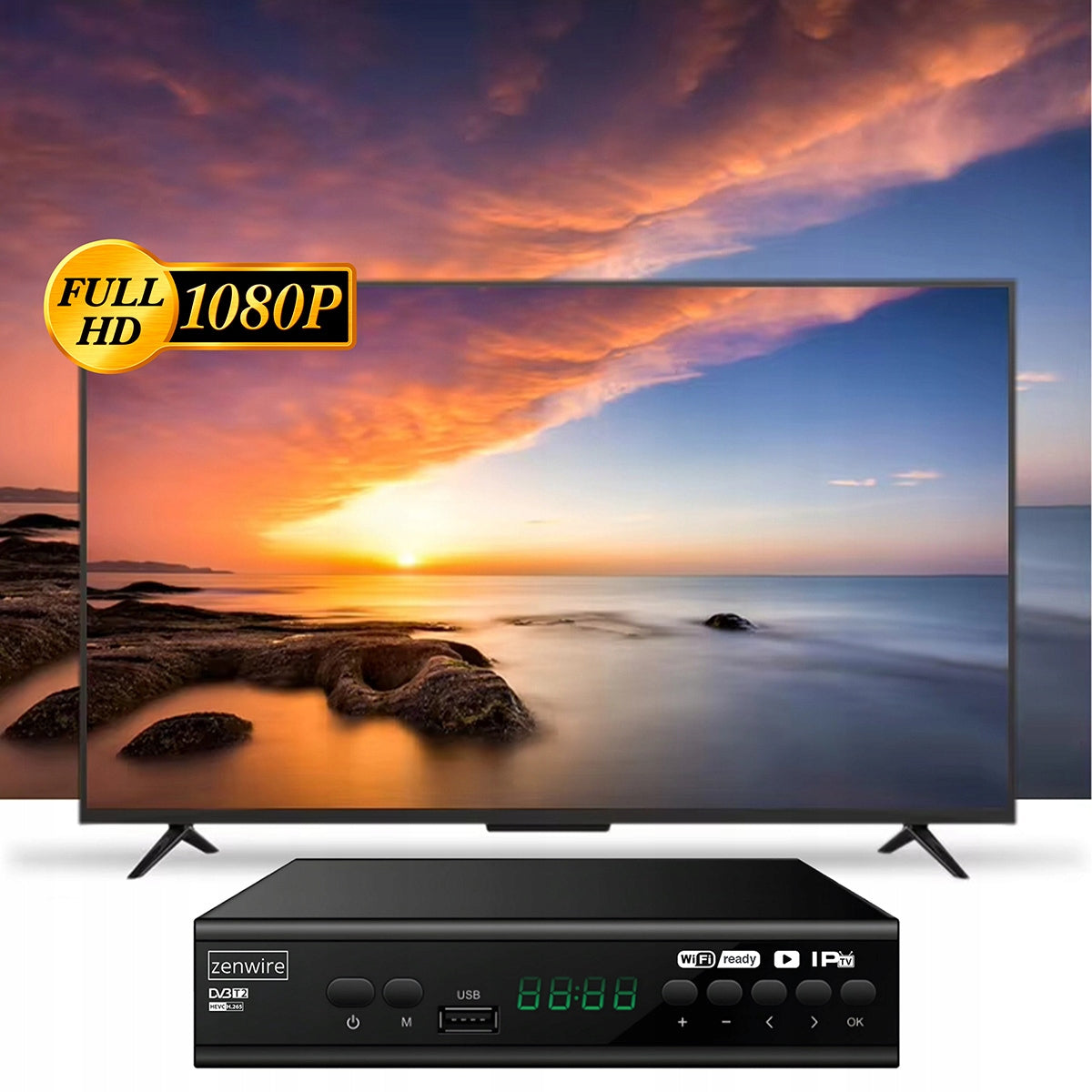Récepteur satellite DVB-T2 HEVC H.265 Full HD pour la télévision terrestre avec port USB, Zenwire DVB-T2 001