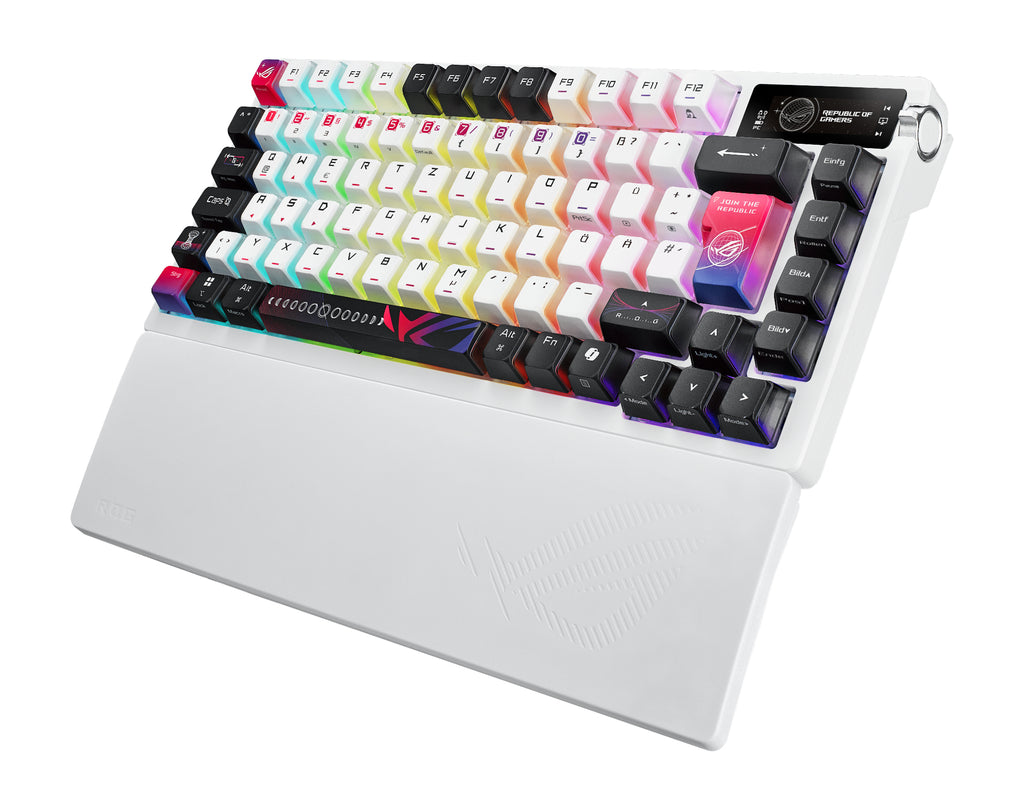 ASUS ROG Azoth X Clavier Gaming Mécanique 75% QWERTZ Blanc, USB, RF Wireless et Bluetooth
