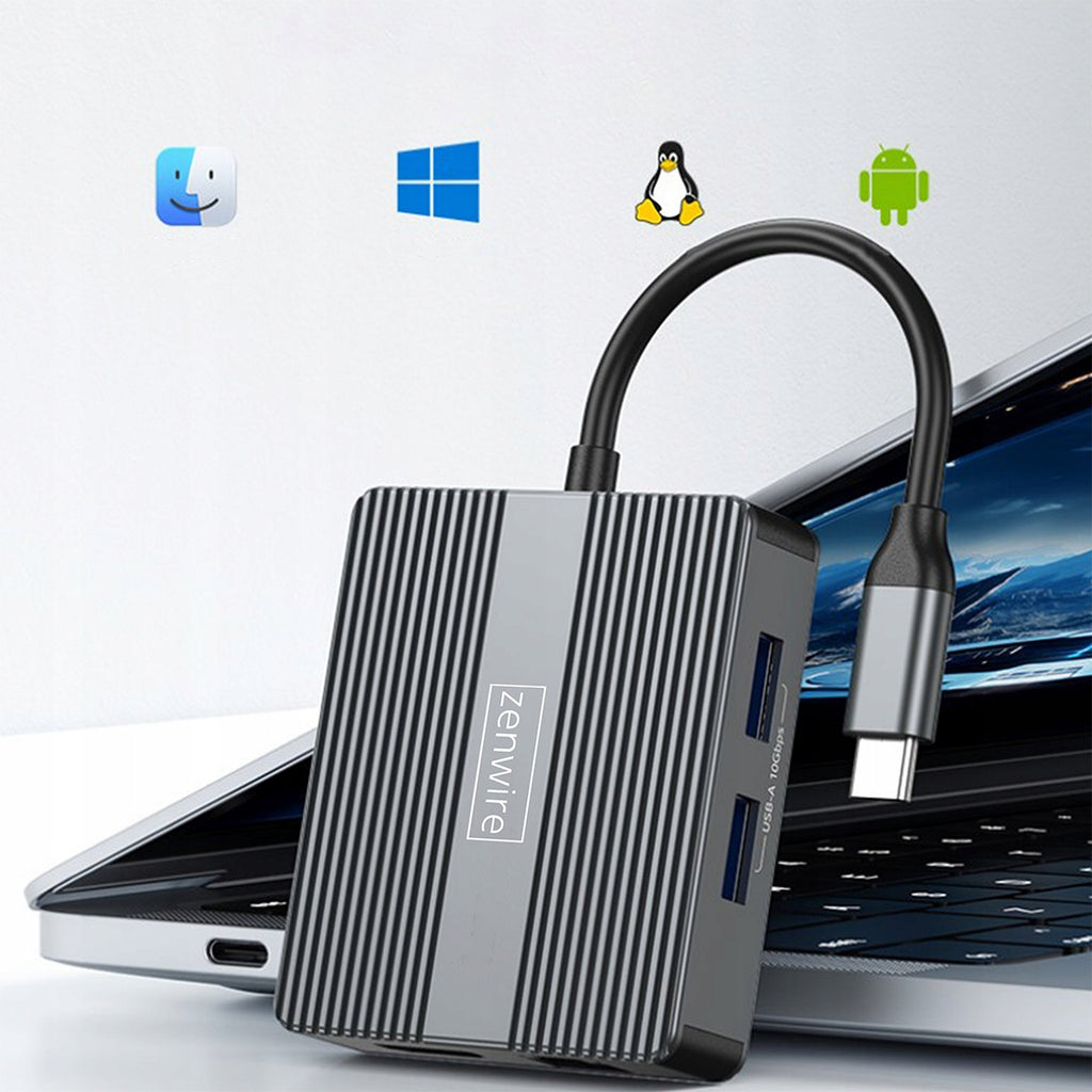 Hub USB-C 7-en-1 : adaptateur USB 3.0, HDMI 4K 60 Hz, DisplayPort, Gigabit RJ-45 1000 M, Zenwire BS-HP706