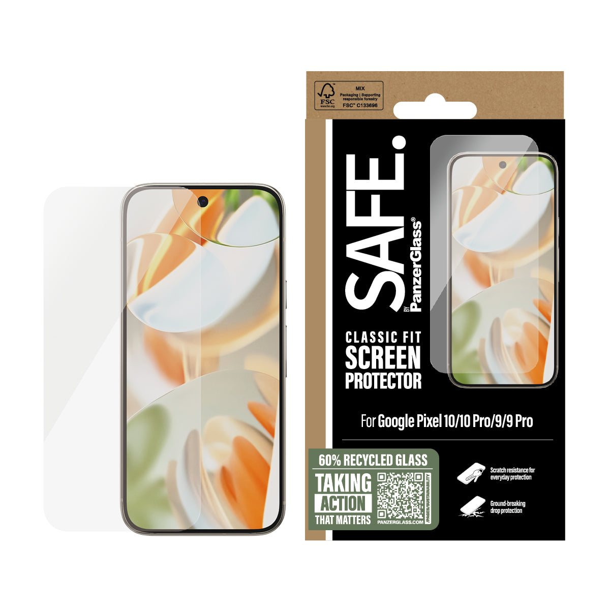 PanzerGlass SAFE. by ® Screen Protector Google Pixel 10 | 10 Pro | 9 | 9 Pro | Classic Fit Protection d'écran transparent 1 pièce(s)