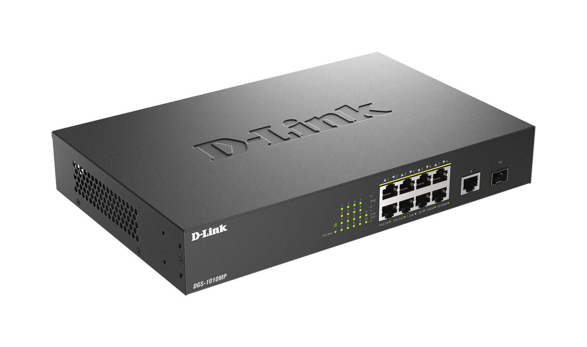 D-Link DGS-1010MP/E Commutateur Réseau Non-géré L2 Gigabit Ethernet PoE 1U Noir