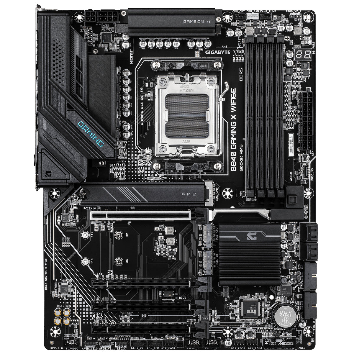 GIGABYTE B840 GAMING X WIFI6E Carte Mère - Processeurs AMD Ryzen 9000, VRM 12+2+2 phases, jusqu’à 7600MHz DDR5(O.C), 2xP