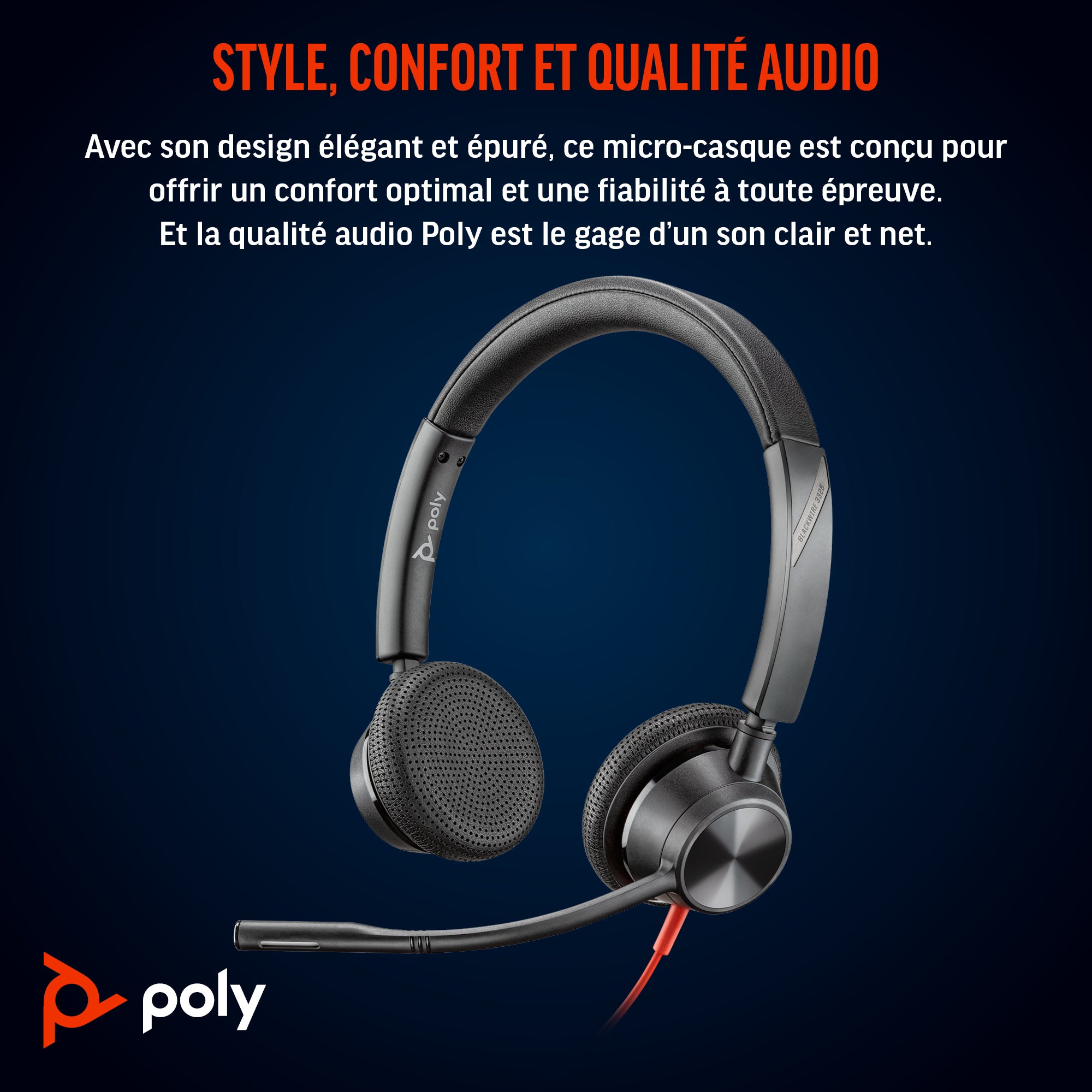 HP Poly Micro-casque Poly Blackwire 3325 stéréo USB-C certifié Microsoft Teams + connexion 3,5 mm + adaptateur USB-C/A