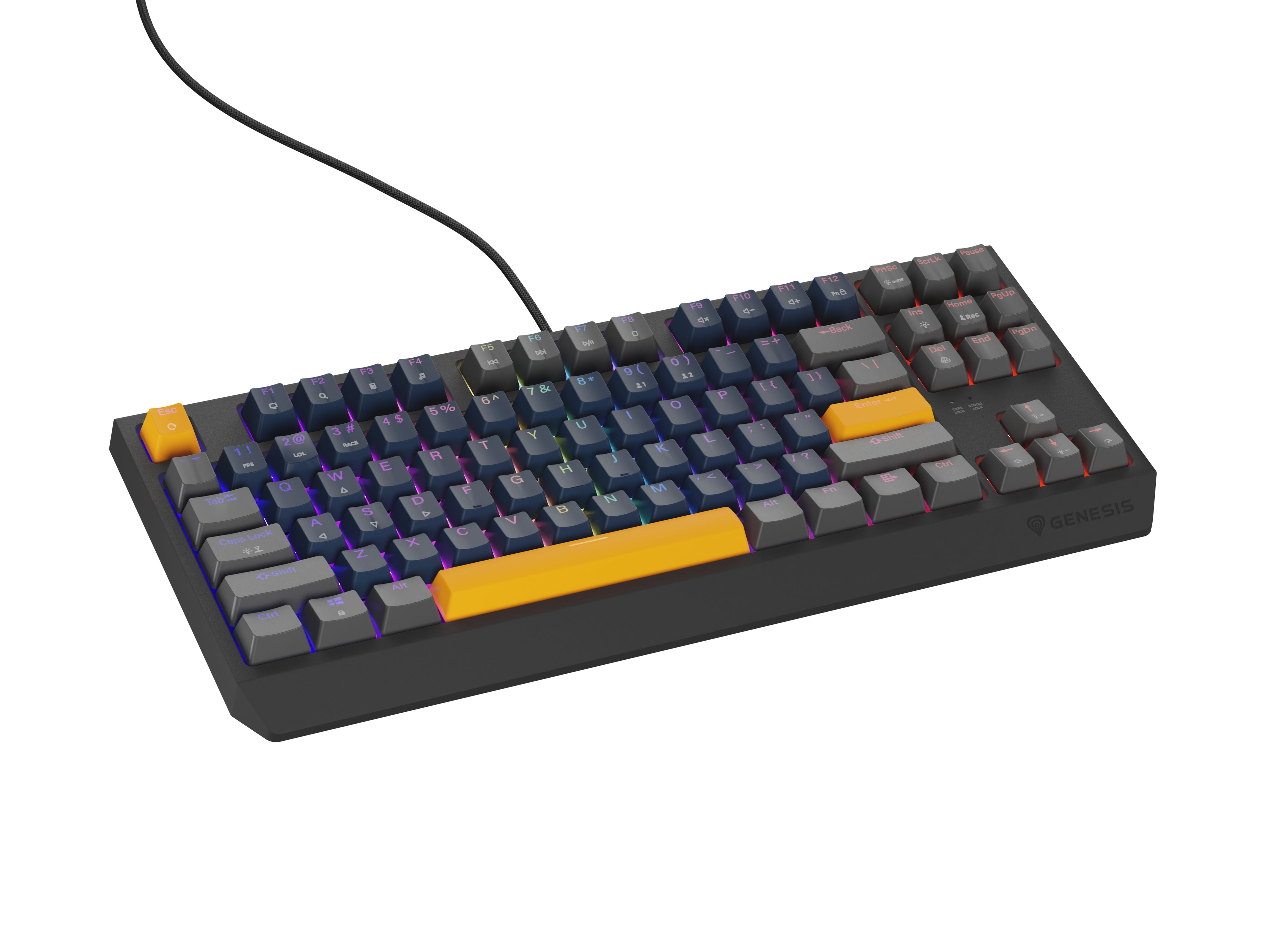 GENESIS THOR 230 TKL clavier Gaming USB + RF Wireless + Bluetooth QWERTY Noir, Bleu, Gris, Orange